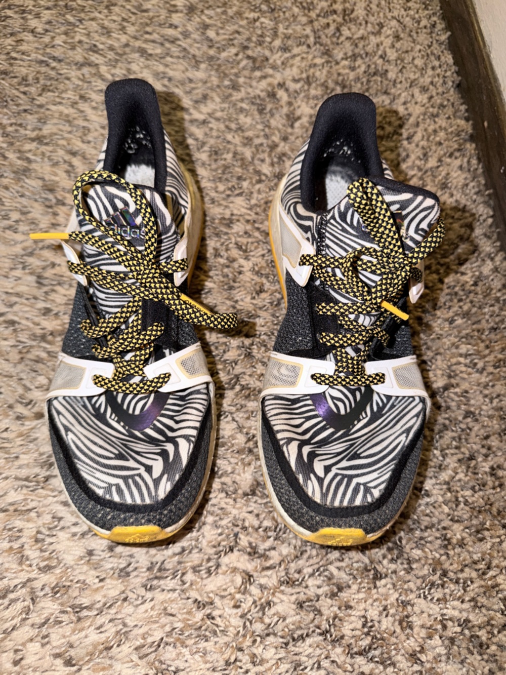 adidas Zebra Print Athletic Shoes in Black, White, Yellow